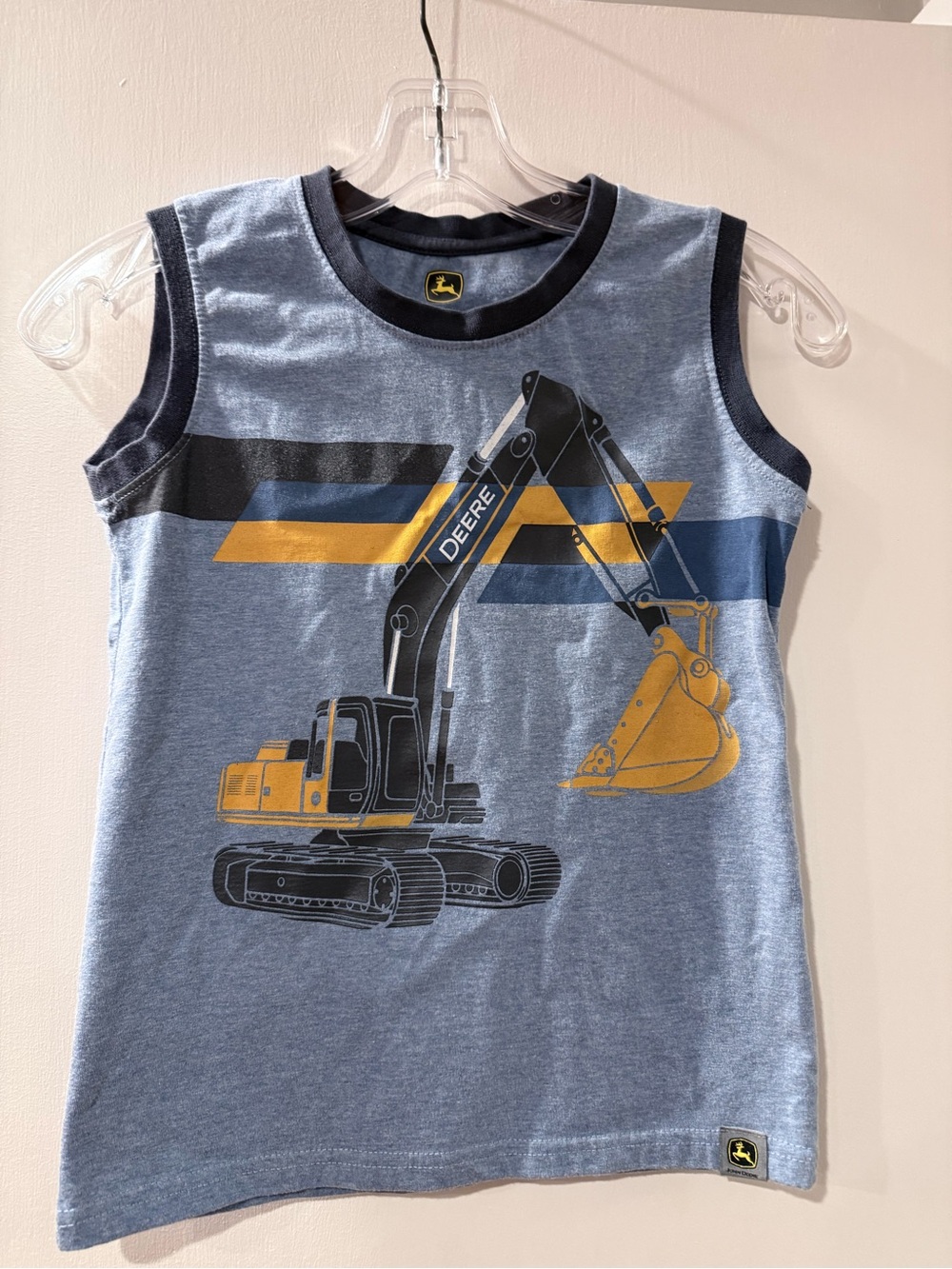 John Deere Light Blue Tank Top with Yellow & Black Excavator Graphic